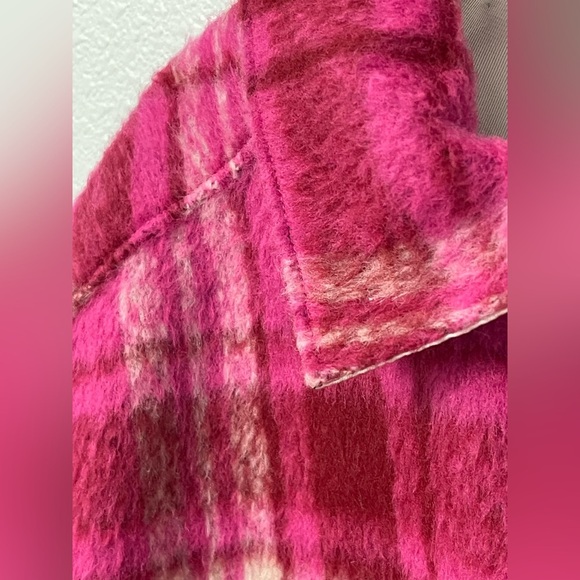 7Diamonds Hayden Longline Wool Blend Pink Plaid Womens Jacket Shacket Size S - Picture 7 of 13